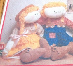 4948 BUTTERICK 21" COUNTRY GIRL, BOY CLOTH DOLLS, TEDDY BEAR, DOG PATTERN UNCUT